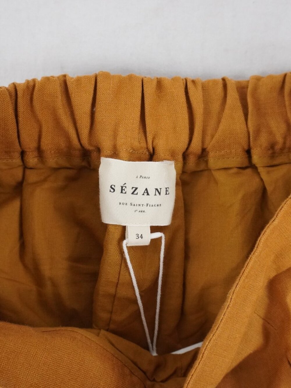 Sezane Nicolo High Waisted Linen Shorts in Cinnamon w/ Ecru Trim - Size 2 - NWT - Picture 7 of 10